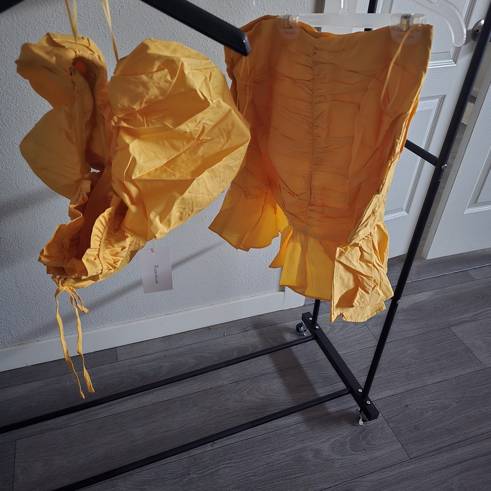 Vibrant Yellow Ruched Dress and Top Set